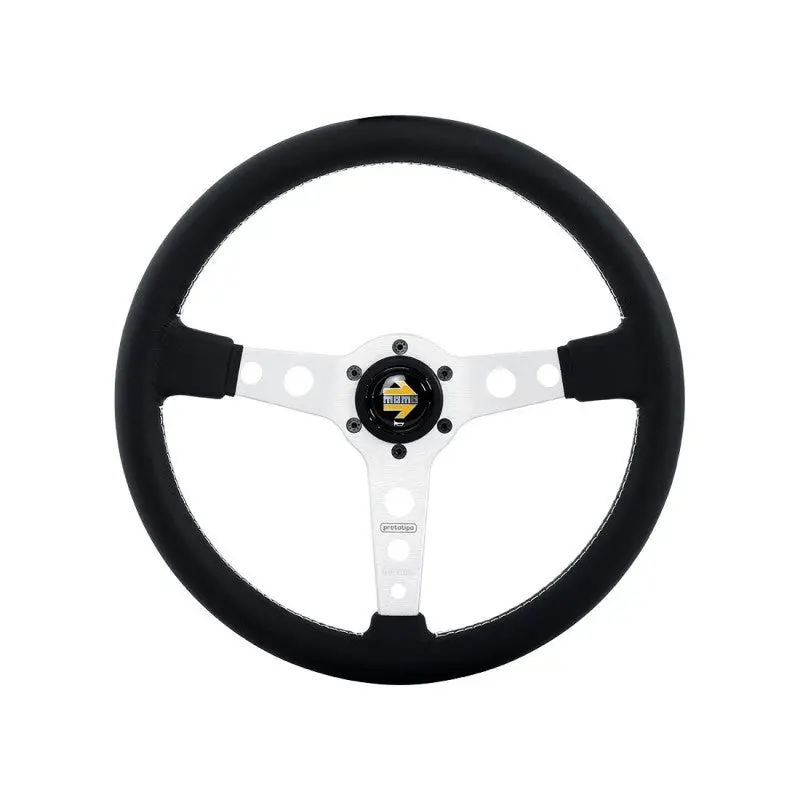 Momo Prototipo Steering Wheel 370 Mm - Black Leather/White Stitch/Brushed Black Ano Spokes 1