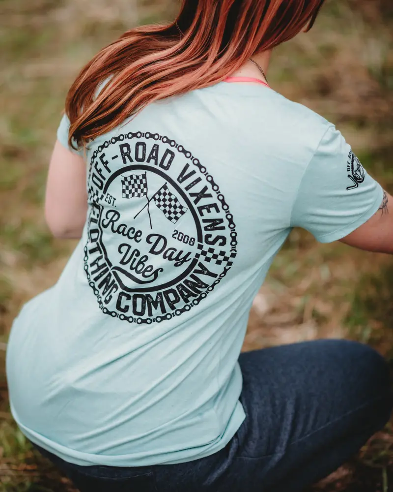Race Day Vibes Ladies V Neck Tee 1