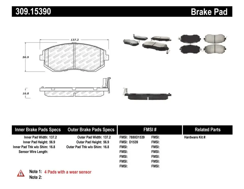 Stoptech Performance 13 Scion Fr-S / 13 Subaru Brz Front Brake Pads 1